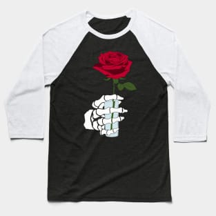 Skeleton Hand Holding Red Rose Baseball T-Shirt